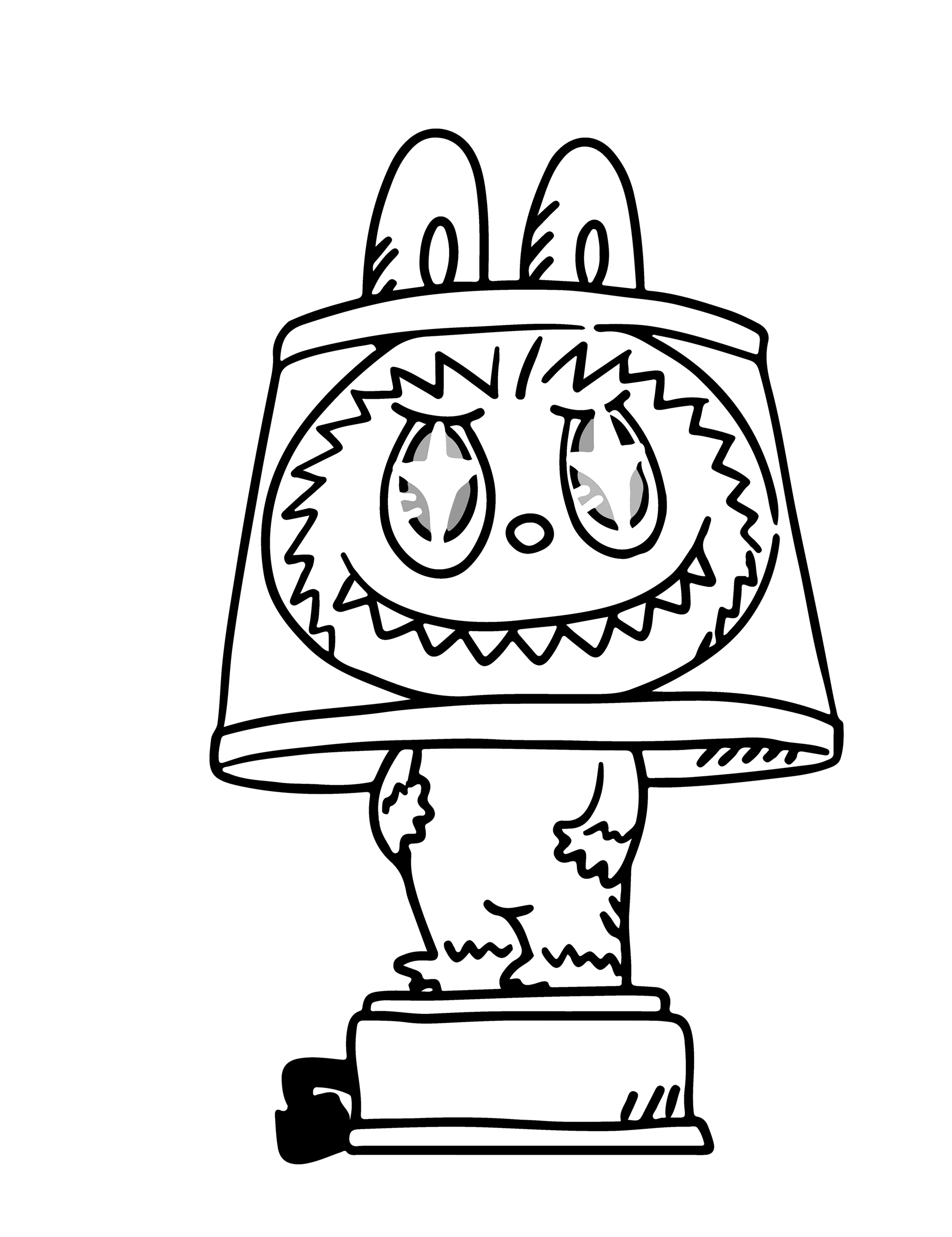 Shining Labubu with sparkles, line art for coloring